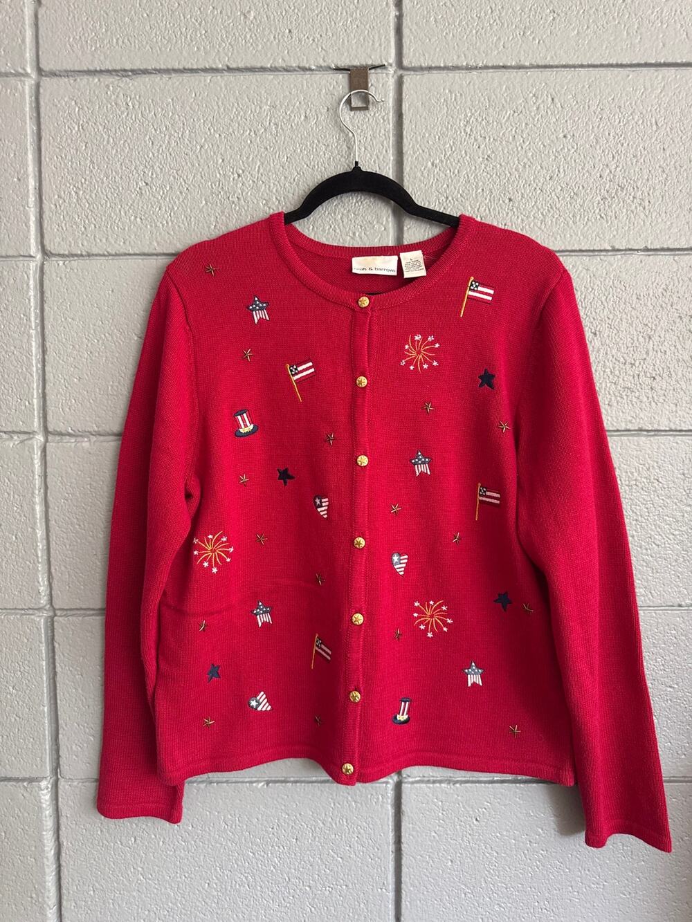 Vintage Embroidered American Flag Knit Cardigan Sweater Americana